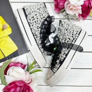 NEW Free People Nan Ku Pearl Crush High Top Sneaker Pearl Jewel Black Metallic 6